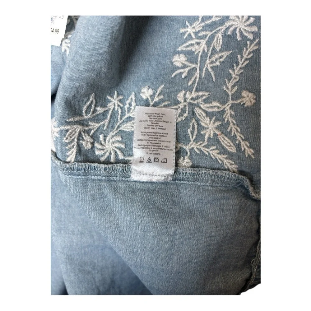 Coldwater Creek Blue Denim Kimono Wrap Top with White Embroidery Sz XL - Picture 11 of 12
